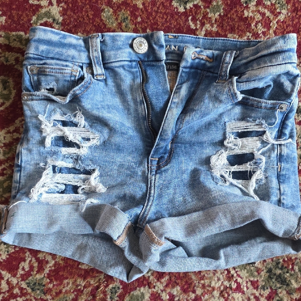 American Eagle Outfitters Light Blue Ripped Jean Shorts